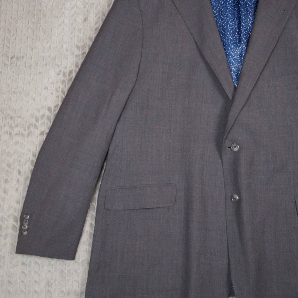 Paul Fredrick Blazer Men 52L Grey Sport Coat Wool Blend Stretch Floral Pattern